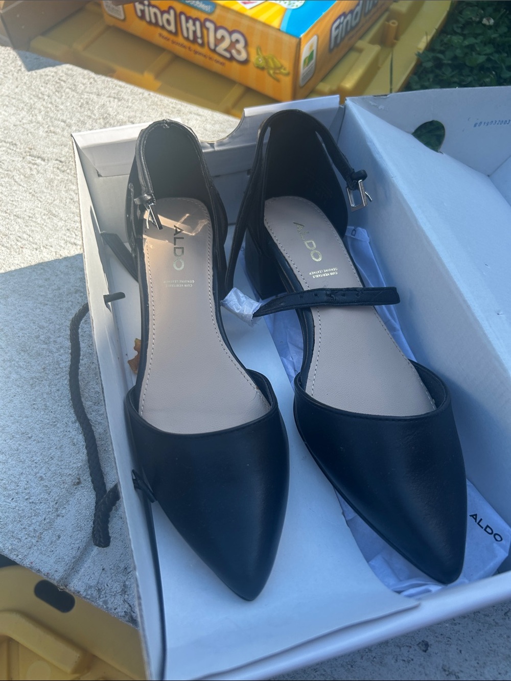 ALDO Black Pointed Mary Jane Flats with Ankle Strap